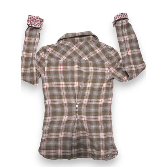 NWT Aéropostale Pink/Taupe Plaid Button Down W/ Floral Cuff Size Xs - Picture 5 of 13